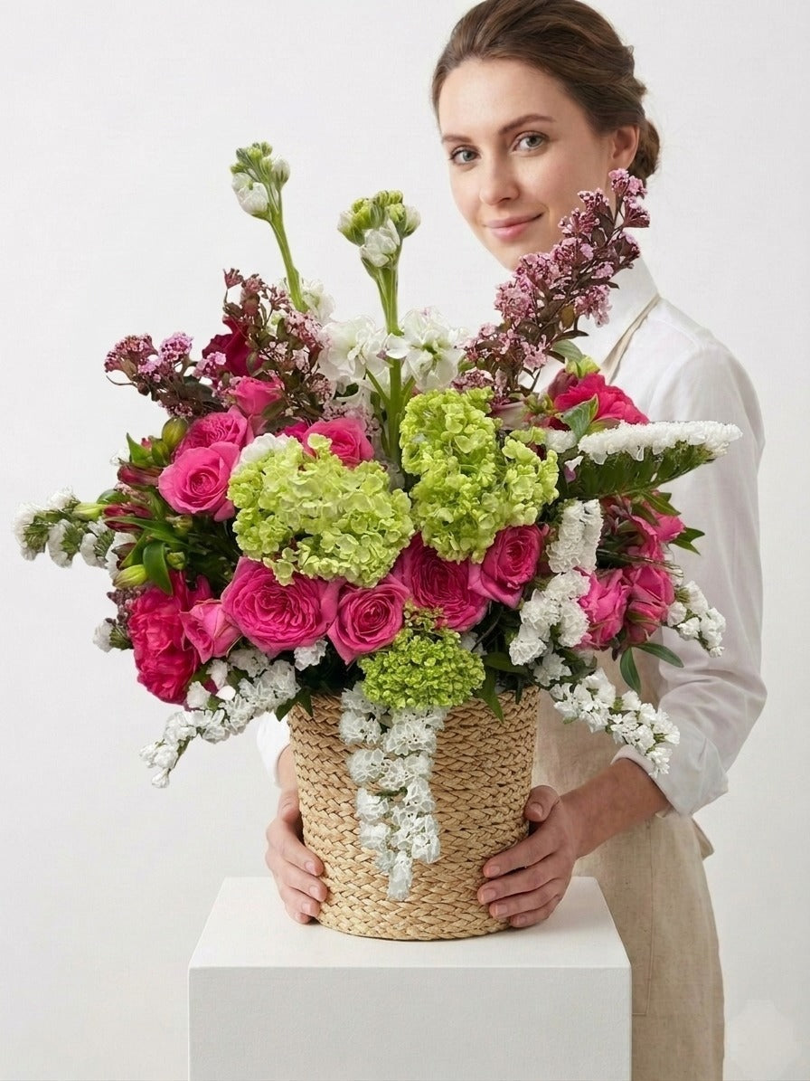 Luxury Pink & Green Flower Basket