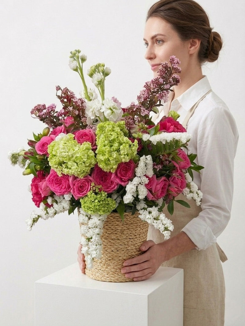 Luxury Pink & Green Flower Basket