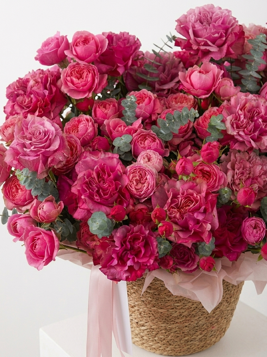 Luxury Pink Garden Rose Basket