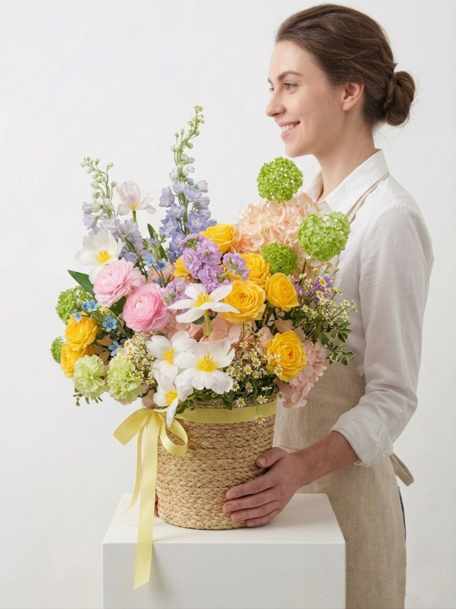 Spring Garden Flower Basket – Premium Fresh Arrangement