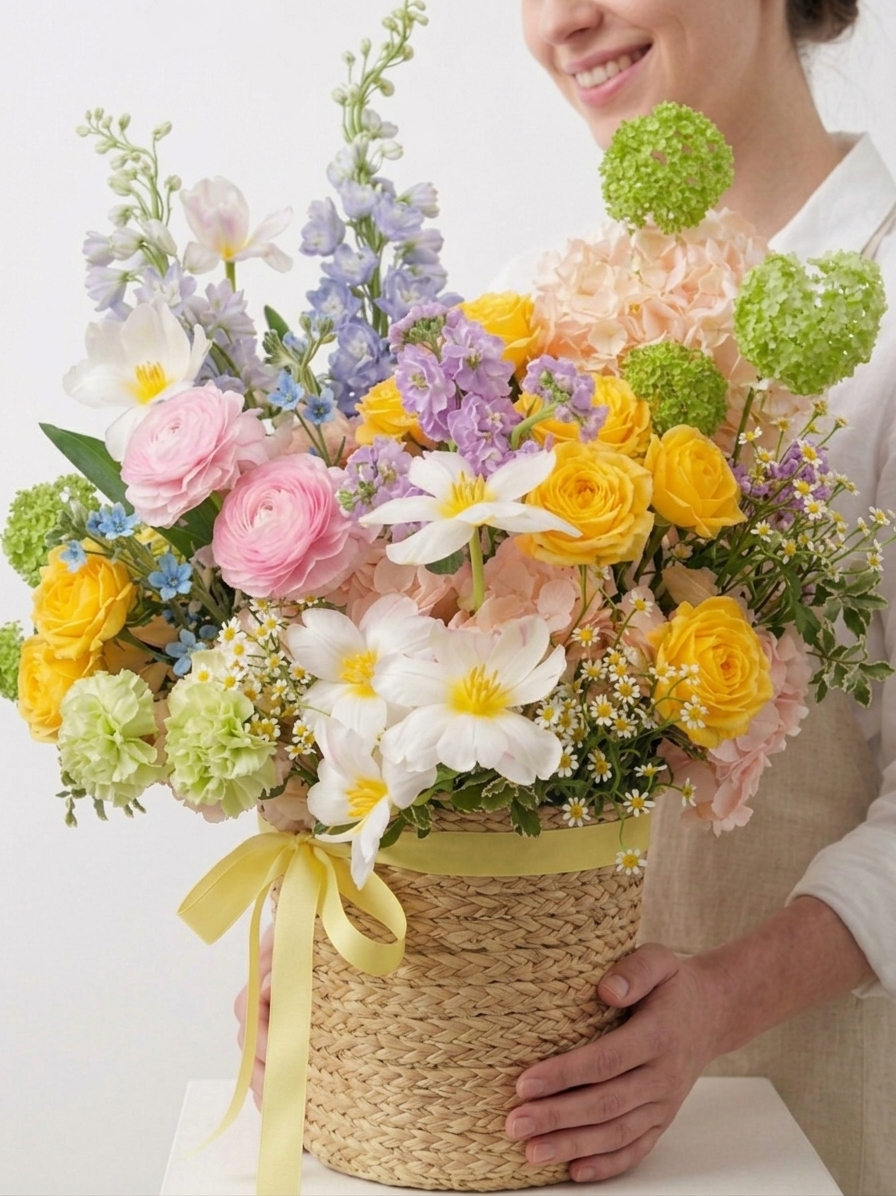 Spring Garden Flower Basket – Premium Fresh Arrangement