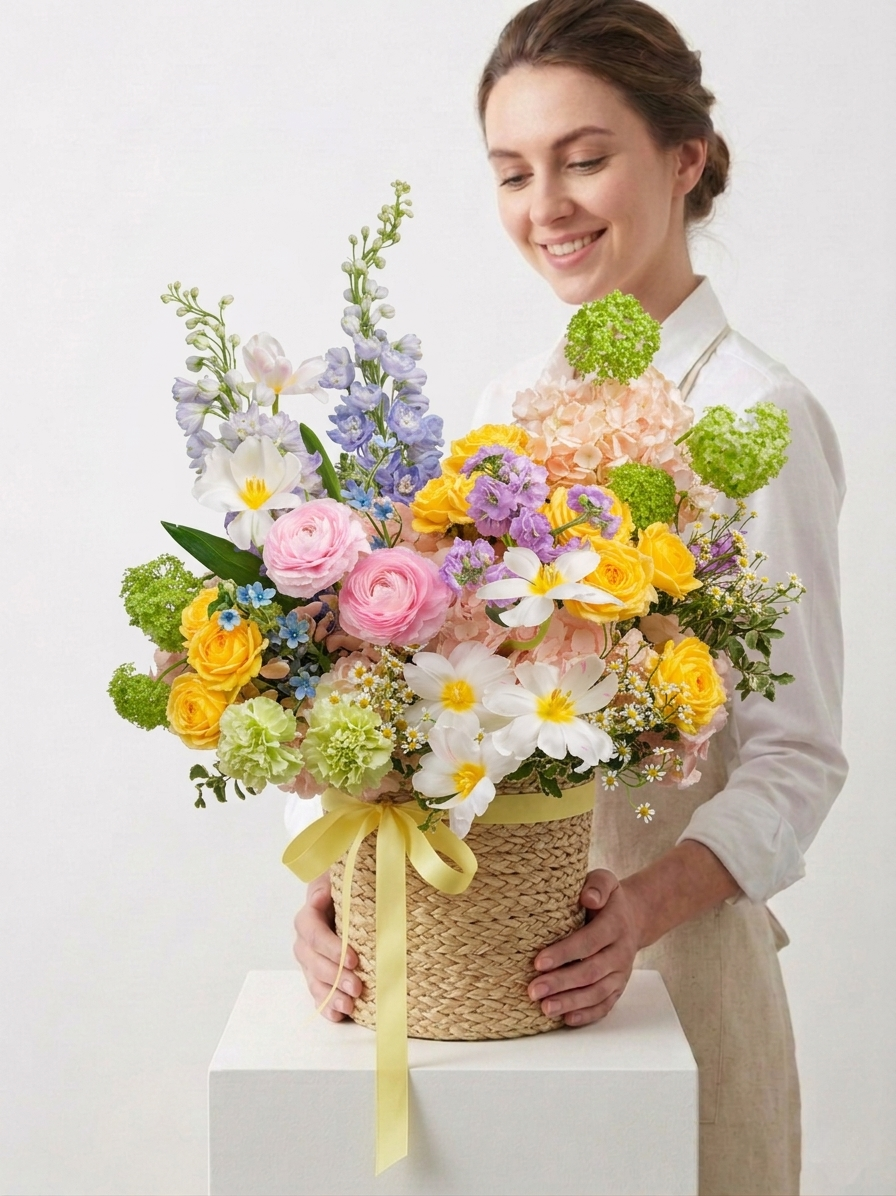 Spring Garden Flower Basket – Premium Fresh Arrangement