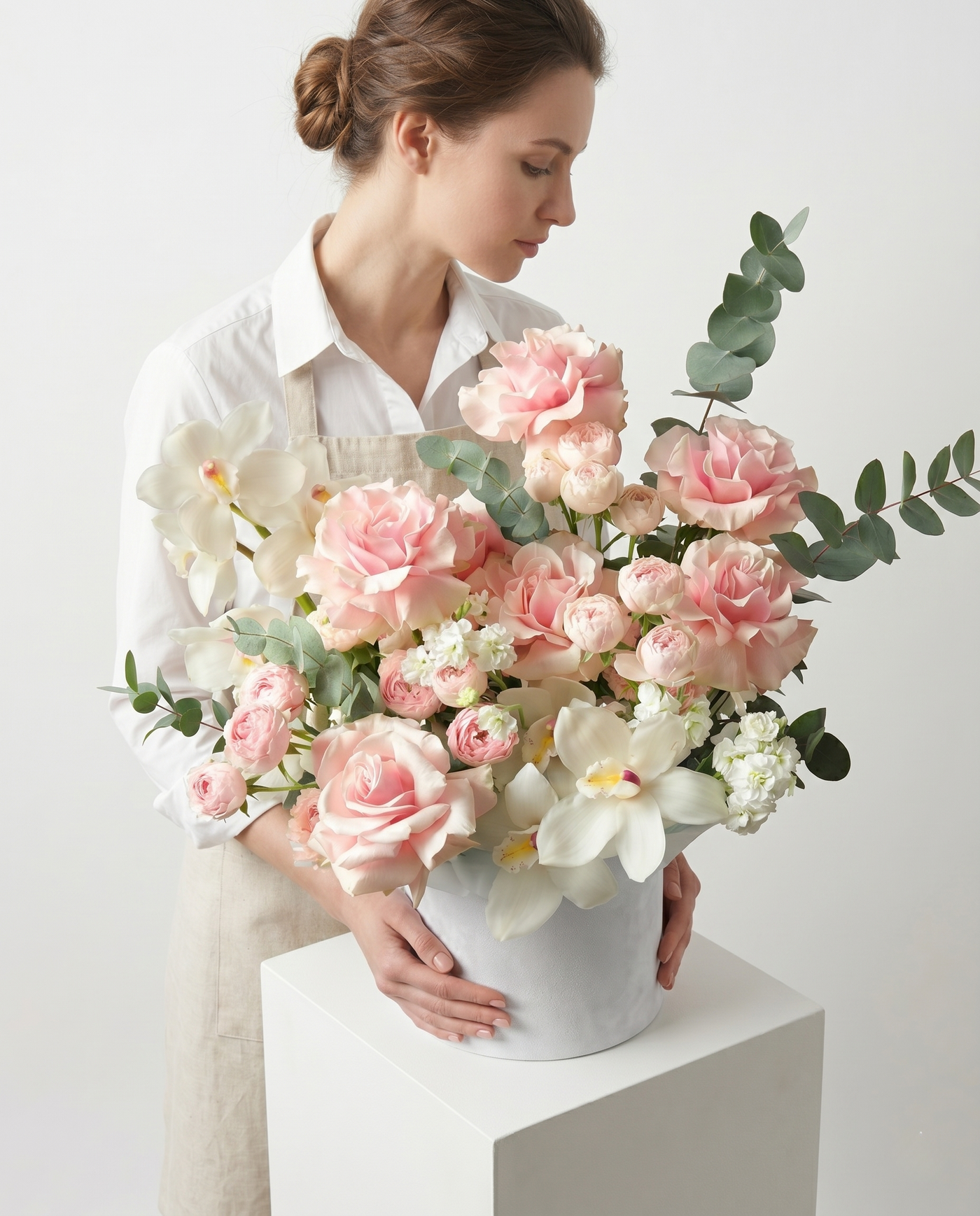 Florist with Pink Rose & White Orchid Box Arrangement South Florida